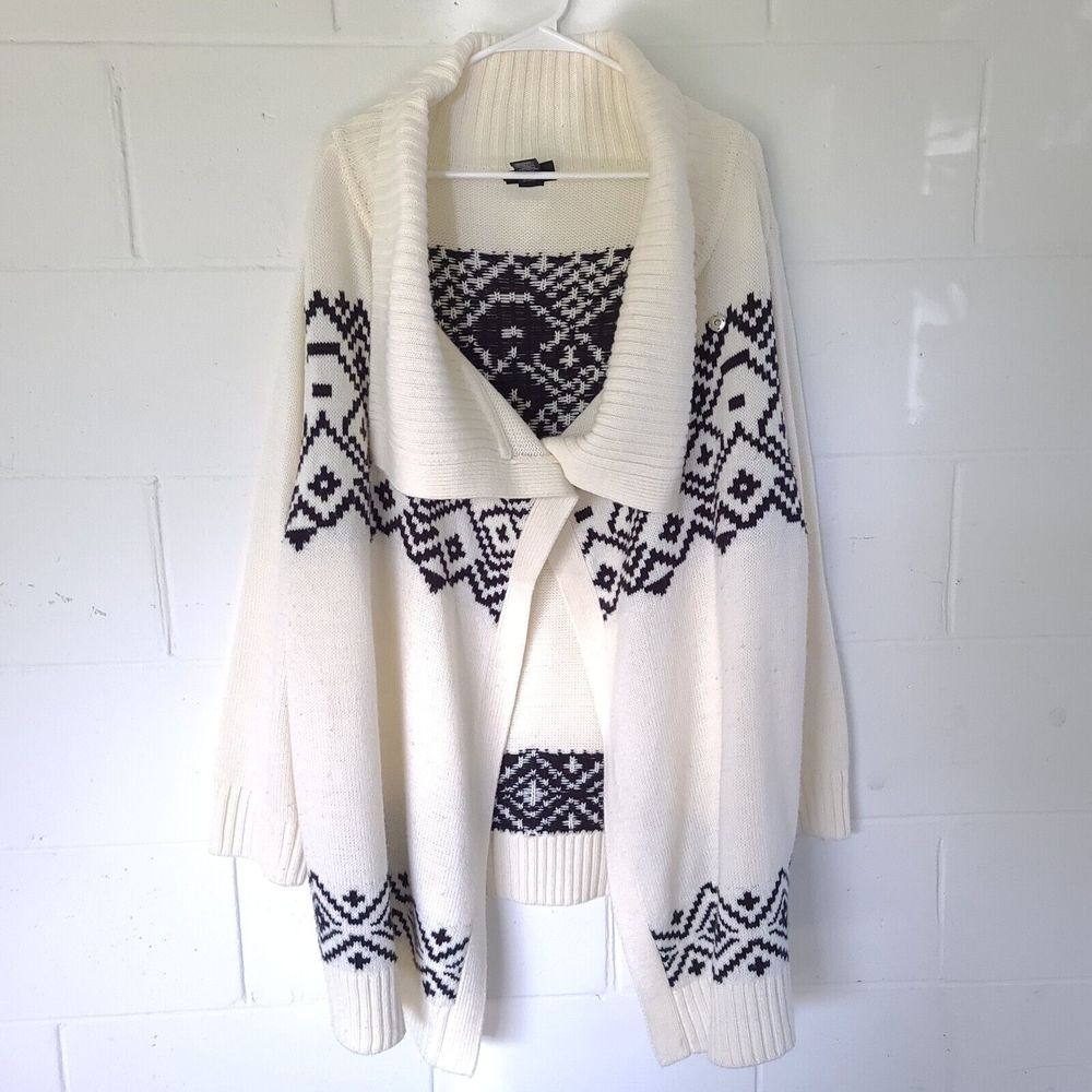 Lane Bryant plus size 18/20 W open front Geometric cardigan 3/4 sleeve ivory Wht - Picture 3 of 15